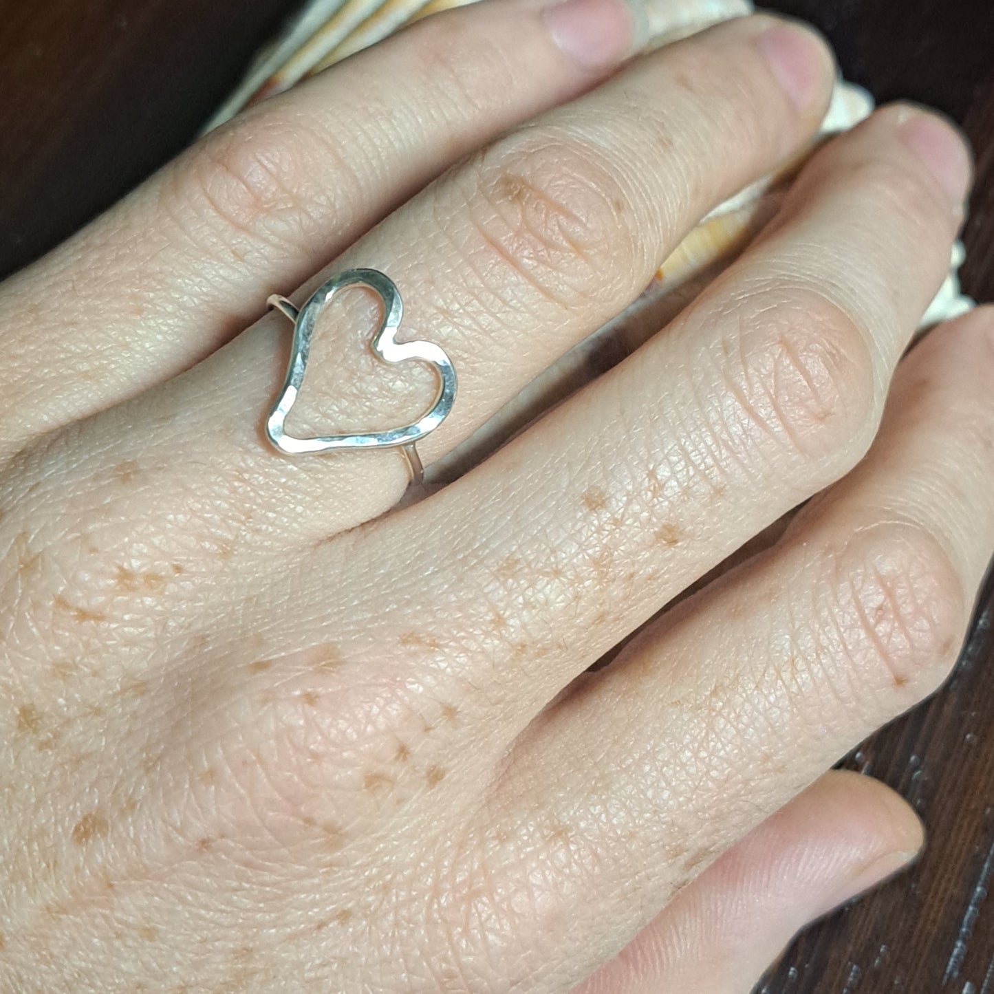 Sterling hammered heart ring